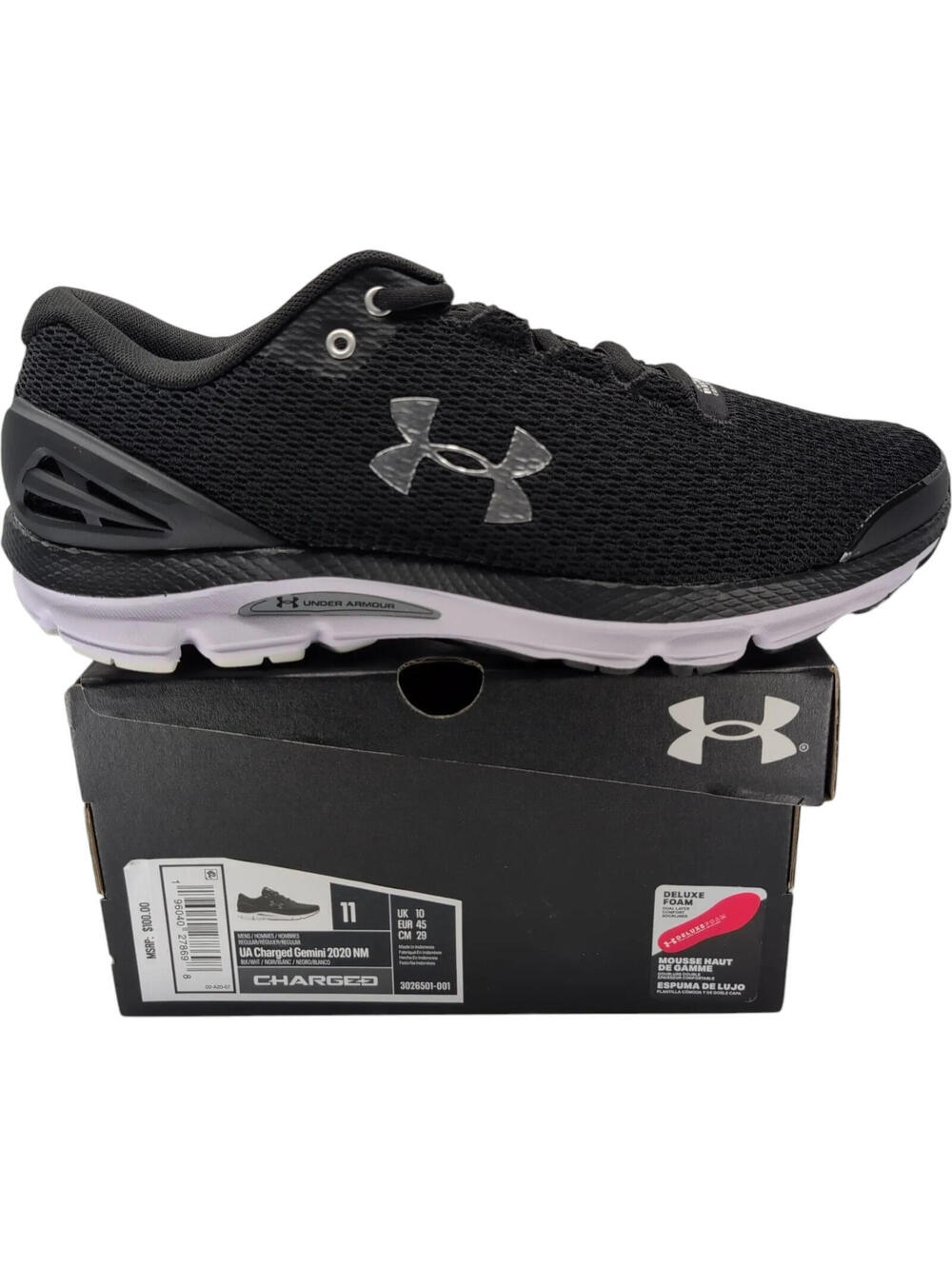 Under Armour Charged Gemini 2020 Shoes Mens Size 11 Black Running Sneakers